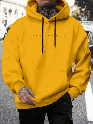 Originals | Heren Hoodie met Capuchon, Letterprint Zachte Katoenen Hoodie Geel 2XL