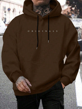Originals | Heren Hoodie met Capuchon, Letterprint Zachte Katoenen Hoodie Bruin 2XL