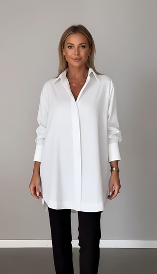 Isana | Dames Blouse – Hoogwaardig Katoen, Klassieke Kraag & Moderne Oversized Pasvorm Paars
