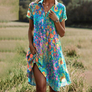 Pasha | Zomerjurk voor dames met kleurrijke bloemenprint en korte mouwen Meerkleurig