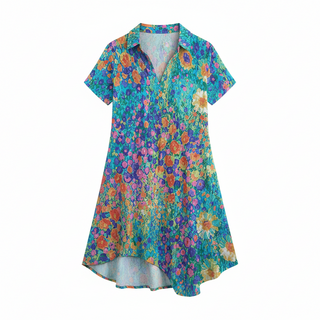 Pasha | Zomerjurk voor dames met kleurrijke bloemenprint en korte mouwen