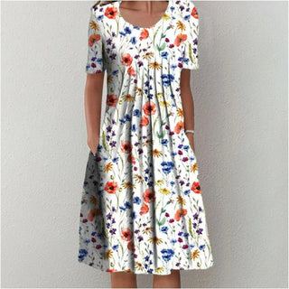 Flora | Zomerjurk met Kleurrijk Patrooon Rood