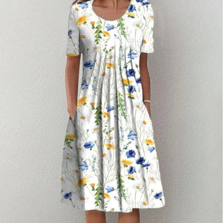 Flora | Zomerjurk met Kleurrijk Patrooon Geel
