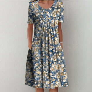 Flora | Zomerjurk met Kleurrijk Patrooon Blauw