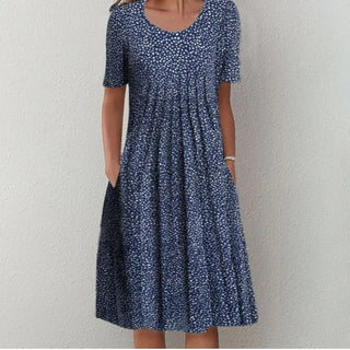 Flora | Zomerjurk met Kleurrijk Patrooon Donkerblauw