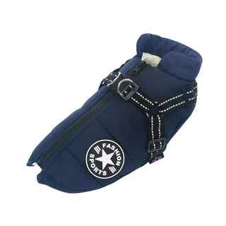 3-in-1 Hondenjas voor Winter Waterdicht en Winddicht met Geïntegreerd Tuig Blauw