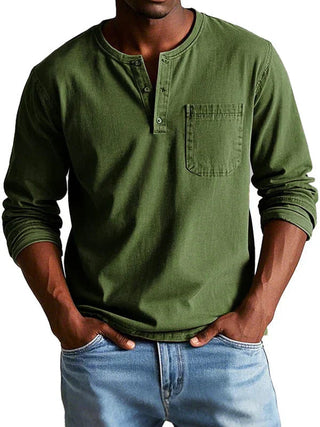 Philipp | Henley Shirt met Lange Mouwen Legergroen