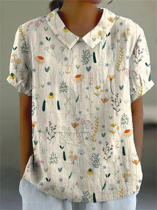Māya | Damesblouse met korte mouwen, kraag en bloemenprint | Casual