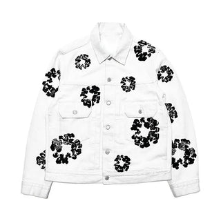 Retro Denim Set voor Koppels Jasje en Broek met Kapok-motief Witte top