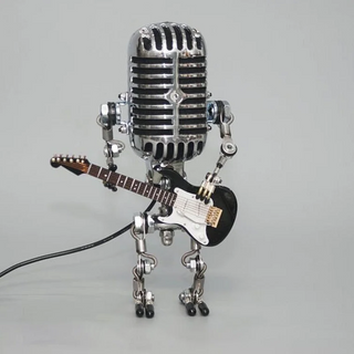 Robotmicrofoonlamp, gitaarkunstlamp met zwart netsnoer ZWART | 12-SNARIGE GITAAR