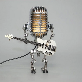 Robotmicrofoonlamp, gitaarkunstlamp met zwart netsnoer WIT | BAS