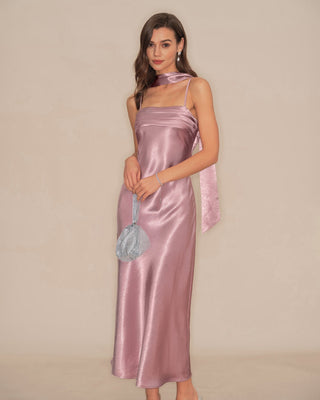 Pamelo | Dames Lange Jurk - Luxe Stoffen Mix, Elegant Silhouet Roze