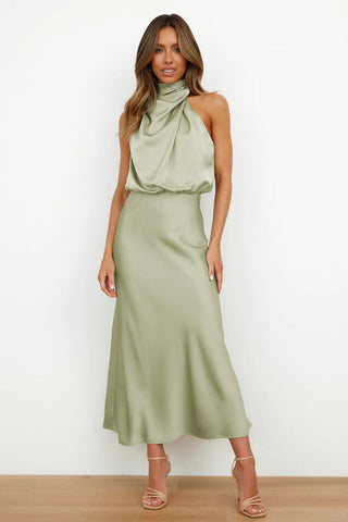 Vanity | Dames Midi-jurk – Moderne Halslijn, Elegant Design & Vrouwelijke Verfijning Mint Groen