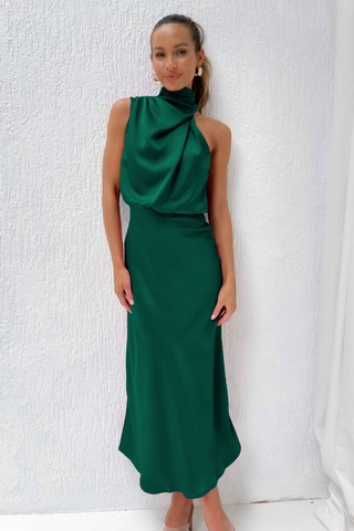 Vanity | Dames Midi-jurk – Moderne Halslijn, Elegant Design & Vrouwelijke Verfijning Groen