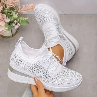 Dames Orthopedische Sneakers met Strass Veters Wit