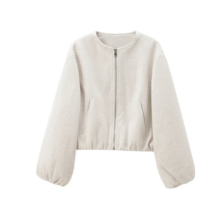 Fioréne | Dames Grijze Bomberjas – Losse Fit & Comfortabel Wit