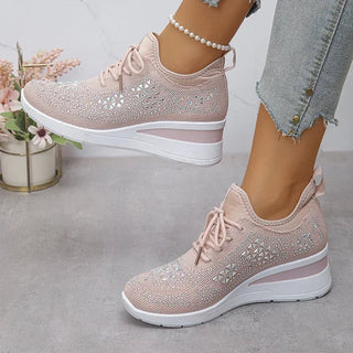 Dames Orthopedische Sneakers met Strass Veters Lichtroze