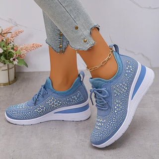 Dames Orthopedische Sneakers met Strass Veters Blauw