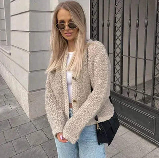 Trendy Dames Overshirt in Teddy-Stijl Beige