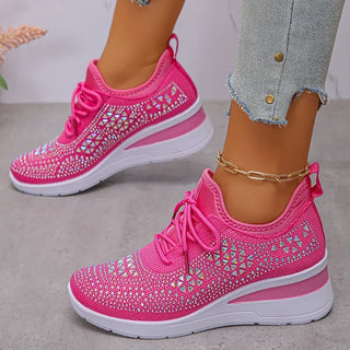 Dames Orthopedische Sneakers met Strass Veters Roze
