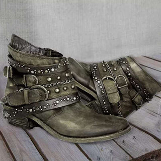 Colette - Vintage Leren Laarzen Groen