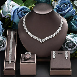 Luxe 4-Delige Bruids Zirkonia Sieradenset Wit Aanpasbaar 45cm | VanBeren