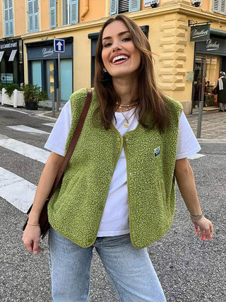 Fioréne | Trendy Wollen Bodywarmer voor Dames met Knopen Groen