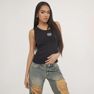 Tanktop Zijdeachtig Katoen Minimalistisch Design Zomer Zwart