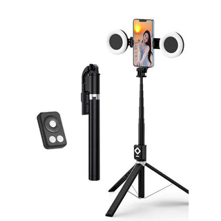 MEELANO Ny 6-i-1 selfie stick med fyldlys Sort