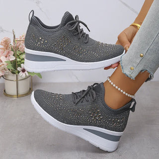 Dames Orthopedische Sneakers met Strass Veters Grijs