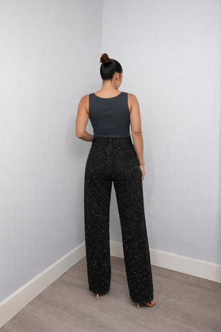Flōre | Dames High-Waist Jeans – Rechte Pijp met Glitter Details & Katoen