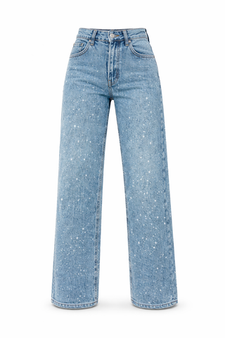 Inspire | Rechte High‑Waist Jeans met Glitter Details