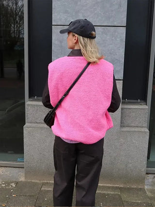 Fioréne | Trendy Wollen Bodywarmer voor Dames met Knopen Roze