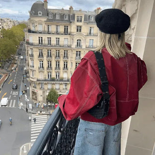 Oversized Leren Jas - Stoer en Casual - Zwart - Ideaal voor Lente, Herfst en Winter Rood