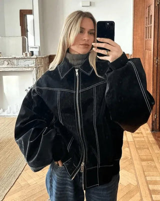 Oversized Leren Jas - Stoer en Casual - Zwart - Ideaal voor Lente, Herfst en Winter Zwart