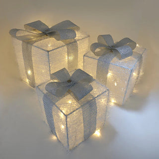 MEELANO Julebelyst gaveæsker | LED lysbokssæt til indendørs og udendørs julepynt - GlowBox