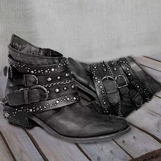 Colette - Vintage Leren Laarzen Zwart
