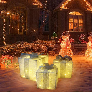 MEELANO Julebelyst gaveæsker | LED lysbokssæt til indendørs og udendørs julepynt - GlowBox