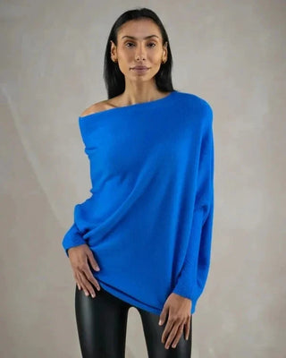 Senna | Asymmetrische gedrapeerde trui Blauw Eén maat
