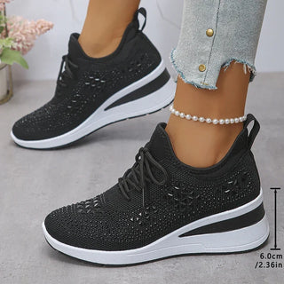Dames Orthopedische Sneakers met Strass Veters Zwart