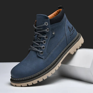 Heren Winter Veterlaars Met Antislip Profielzool Blauw