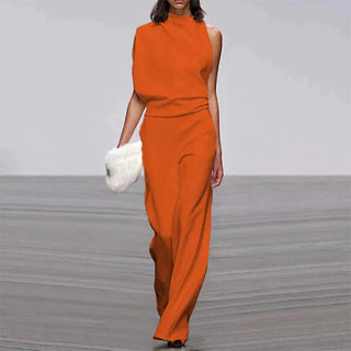 Chāme | Moeiteloze zomerse glamour jumpsuit – Verleidelijke glans, Gedefinieerd silhouet & Onweerstaanbaar aura oranje