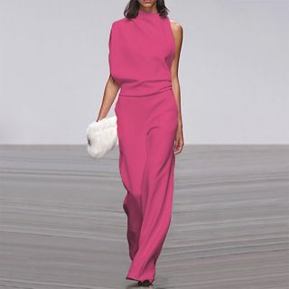 Chāme | Moeiteloze zomerse glamour jumpsuit – Verleidelijke glans, Gedefinieerd silhouet & Onweerstaanbaar aura Roze Rood