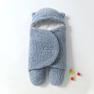Baby Beer Gecapuchonneerde Inbakerdoek - Zachte Knusse Pasgeboren Slaapzak, Warme Inbakerdoek voor Baby's 0-6 Maanden Blauw