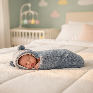 Baby Beer Gecapuchonneerde Inbakerdoek - Zachte Knusse Pasgeboren Slaapzak, Warme Inbakerdoek voor Baby's 0-6 Maanden
