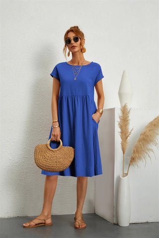 Sol | Moderne damesjurk – Sol Design, Sculpturaal Silhouet & Eigentijdse Elegantie blauw