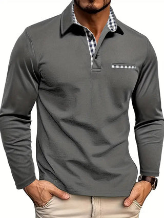 Stefan | Heren Polo met Lange Mouwen Katoenen Casual Kraagshirt Grijs