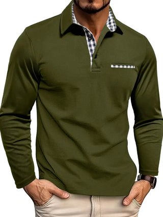 Stefan | Heren Polo met Lange Mouwen Katoenen Casual Kraagshirt Groen