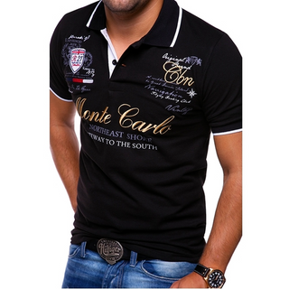 Stijlvol, nauwsluitend poloshirt voor heren, gemaakt van katoen, met korte mouwen. zwart