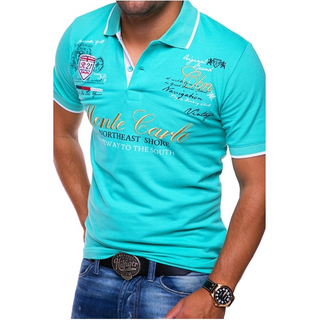 Stijlvol, nauwsluitend poloshirt voor heren, gemaakt van katoen, met korte mouwen. hemelsblauw